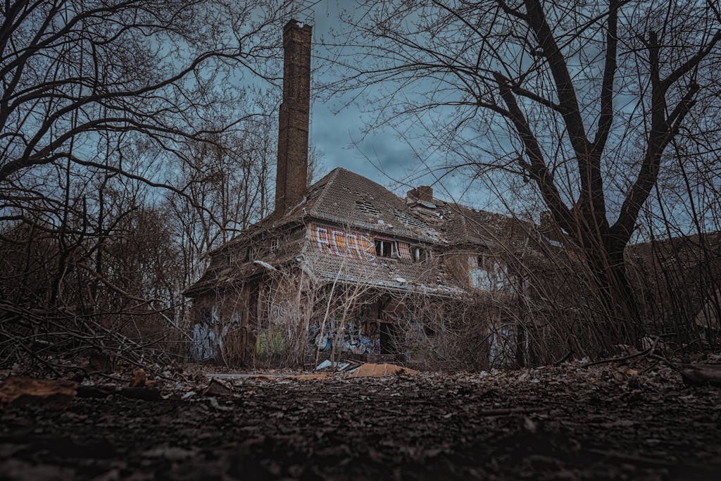 Brick House in the Middle of the Woods Under Cloudy Day Sky